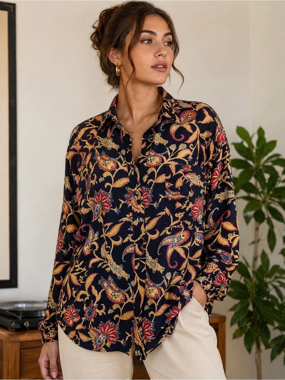 Vintage Jeri Marque New York Women’s 100% Silk Paisley Blouse L